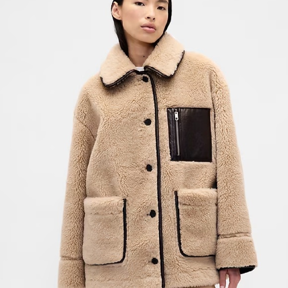 Gap × Sandy Liang Reversible Vegan Leather Sherpa Jacket S/M - Picture 4 of 5